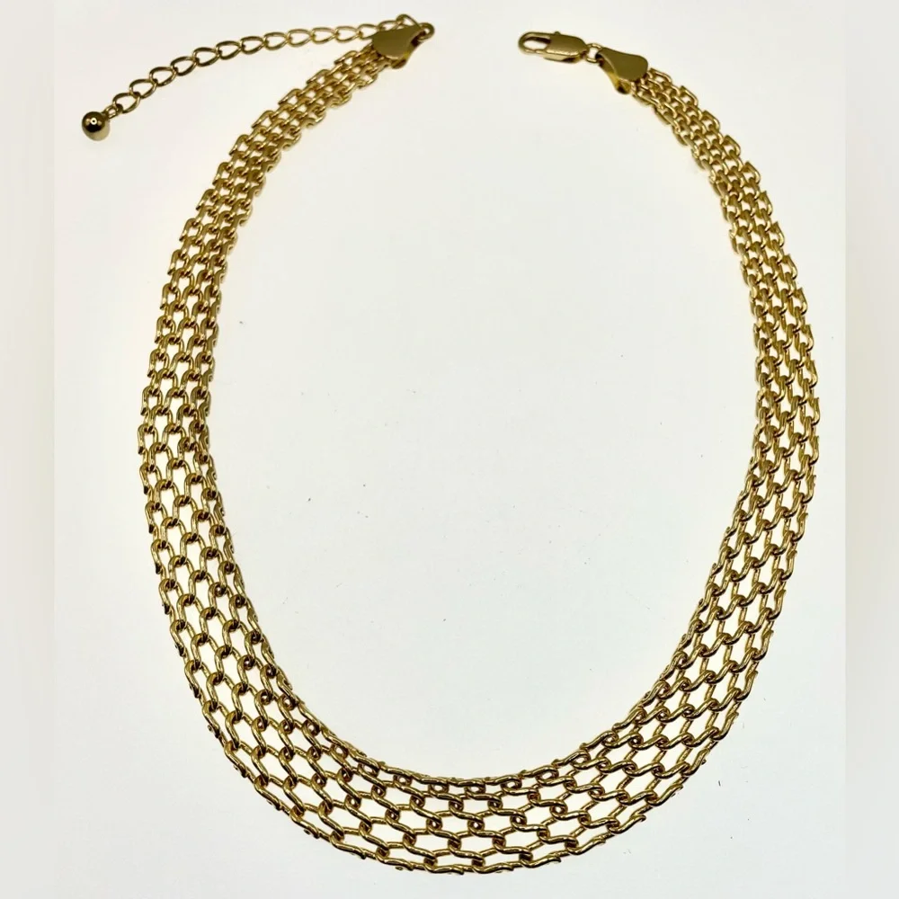 Vintage Signed 14KGP Linked Necklace Choker - Picture 7 of 8